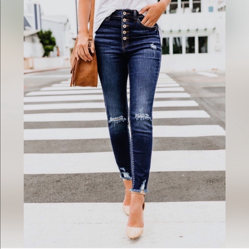 KanCan frayed high waisted stretch skinny  jeans